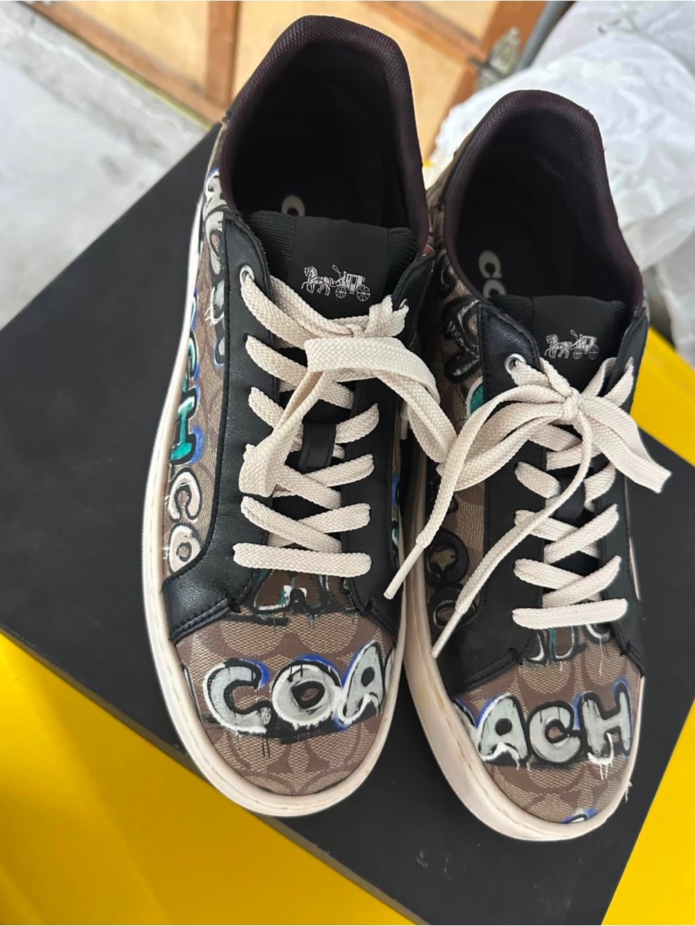 Coach Brown Graphic Canvas Sneakers with Cream Laces